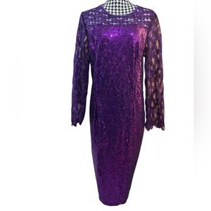 YanHoo Women's Purple Sequin Mesh 3/4 Sleeve Bodycon Dress Sz 3X